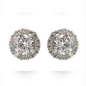 Suzy Levian Sterling Silver Cubic Zirconia Halo Stud Earrings